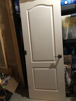 Door with hardware and frame