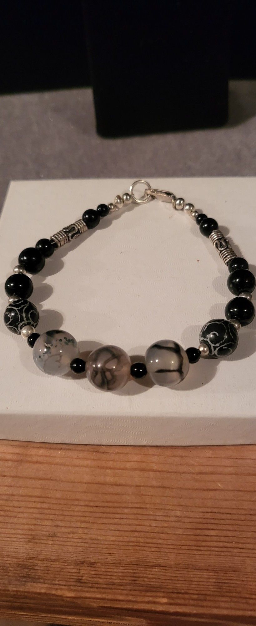 Black And Crab Agate Artisan Bracelet 