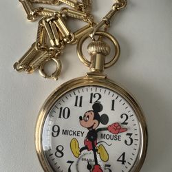 Nice Vintage Bradley Mickey Mouse Railroad Pocket Watch