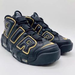 Nike Air More Uptempo france Pippen Leather Shock Absorbing Anti-slip Mid-top Retro Basketball Shoes Unisex Black Gold