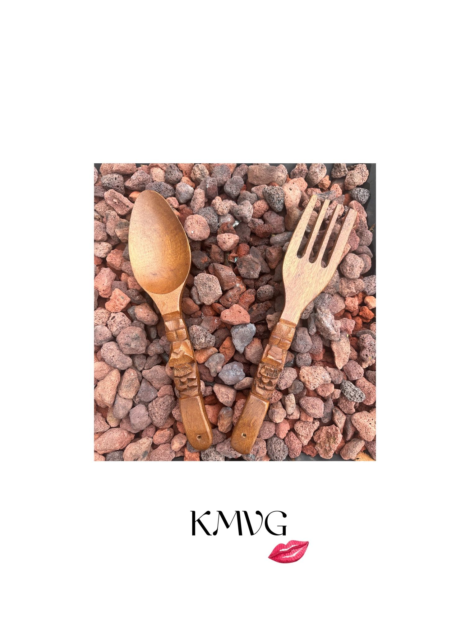 Vintage Tiki Wood Fork Spoon Wall Hanging Wooden Pair Set Decor 12”