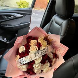 50 red and white rose bouquet