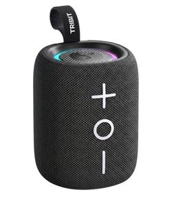 Black Tribit Bluetooth Speaker StormBox Mini+, 12W Shower Speaker with 360° Sound, 12H Playtime, Custom EQ, BT5.4, IPX7 Waterproof, RGB Lights, Type-C