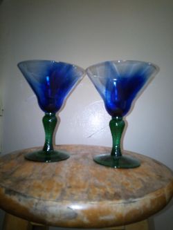 Libbey Martini Glasses Cobalt Swirl With Emerald Green Stem