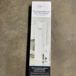 Bathroom Toilet Paper Storage Cabinet Stand with Dispenser White