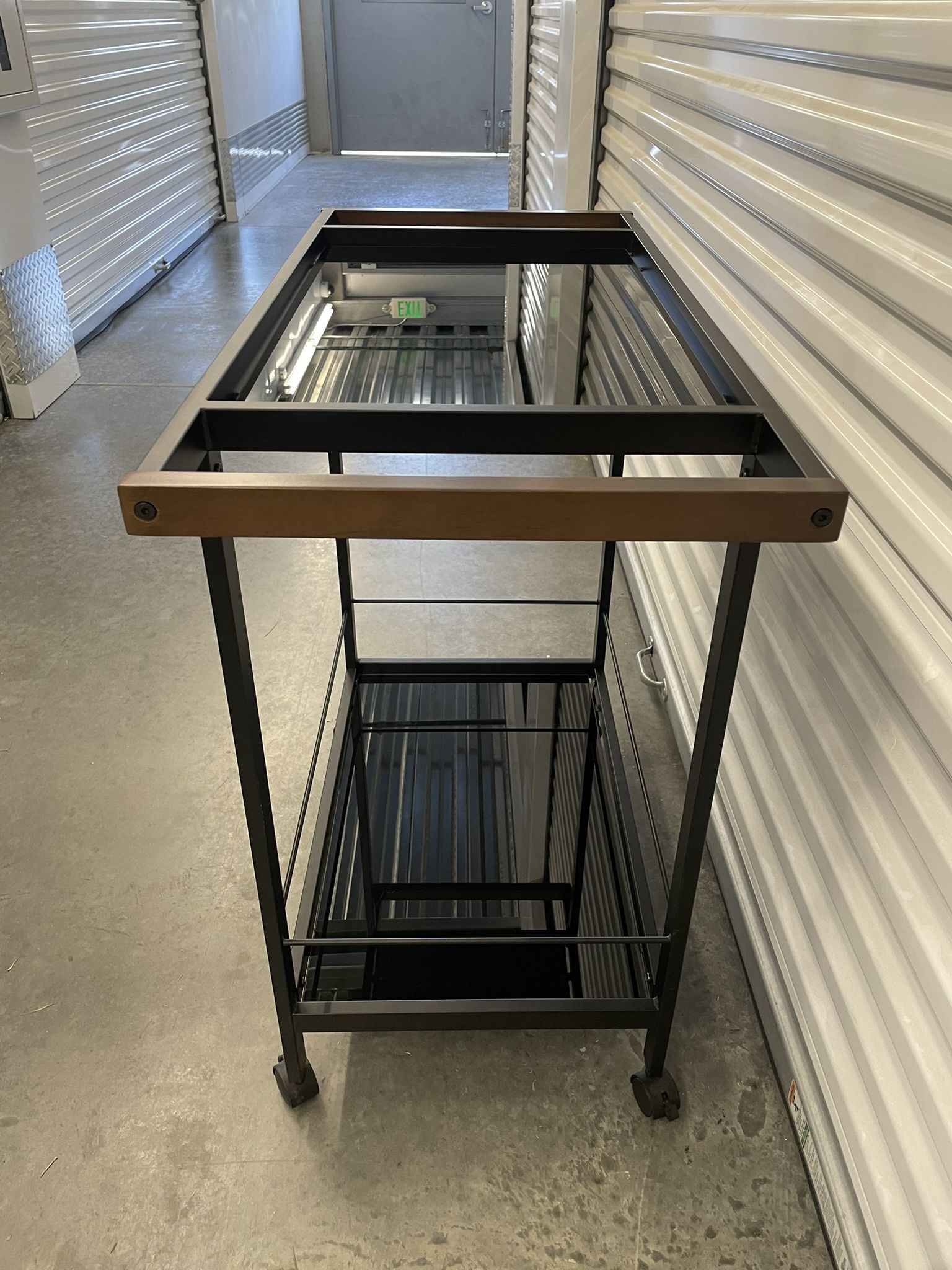 Modern Black Metal and Glass Bar Cart