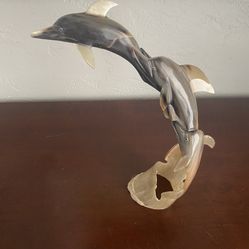 Vintage Hand Carved Dolphin Sculpture 