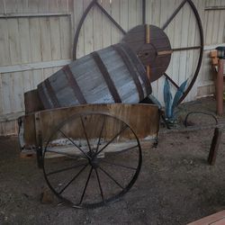 Old Wagon And Wisky Barrel 