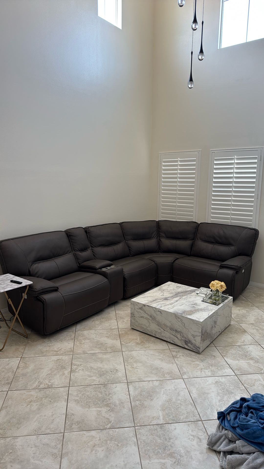 Living Spaces Gray Leather Recliner Sectional