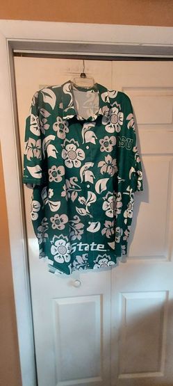 Michigan State Spartan Hawaiian Shirt Mens 4XL Green White Gray MSU NCAA Cruise