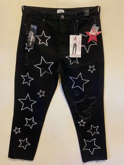 Simple Society Women’s Black Star Jeans – Super High Rise Straight – Size 13 / 31 – New With Tags