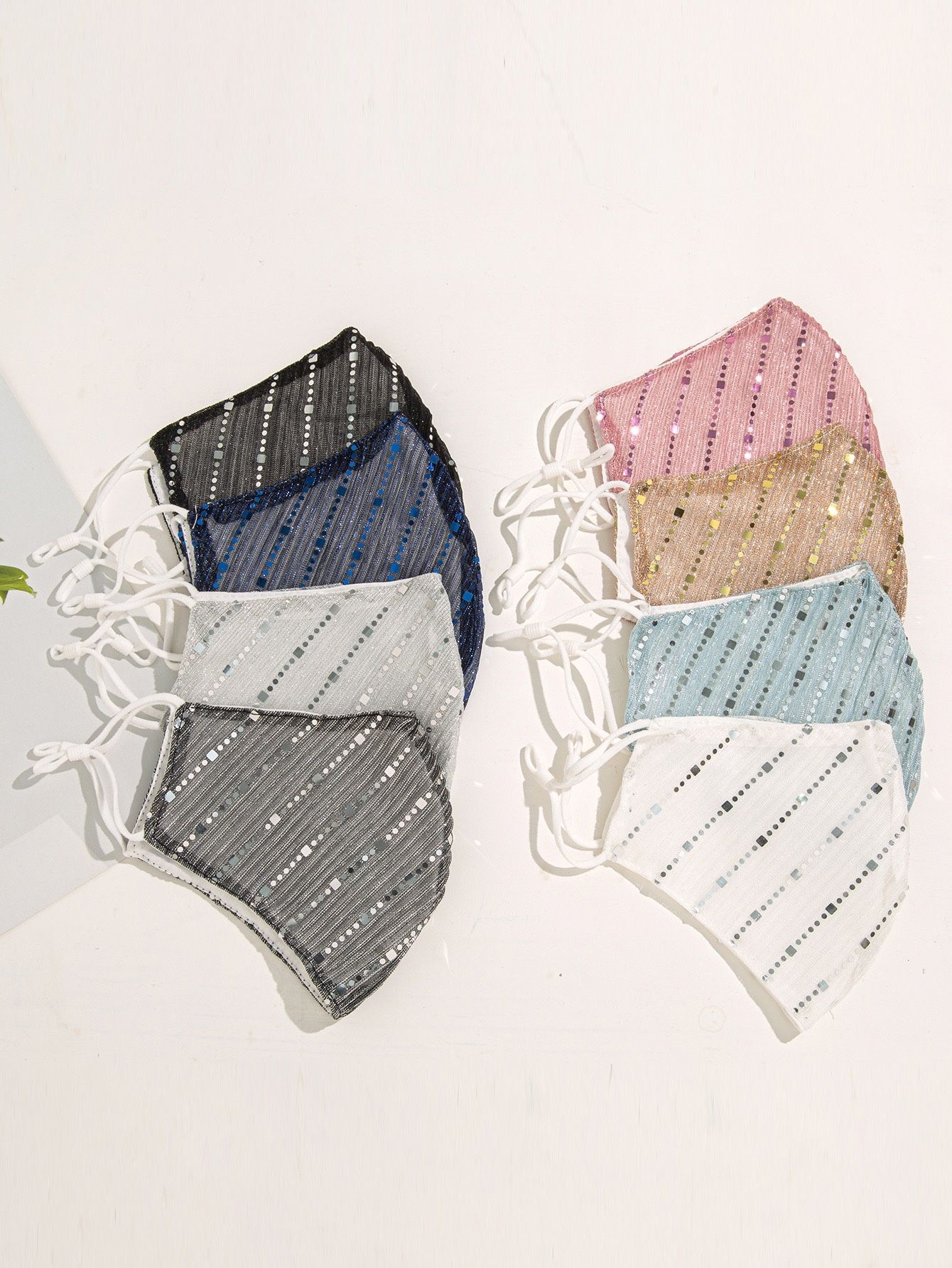 7pcs Sequin Decor Mesh Cloth Face Mask Multicolor Polyester