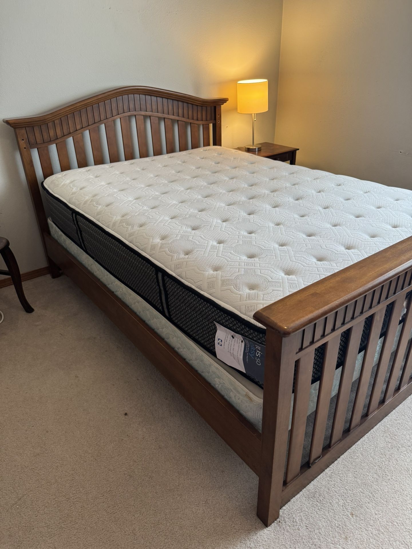Wood Full Bed Frame, Mattress, And Box Springs