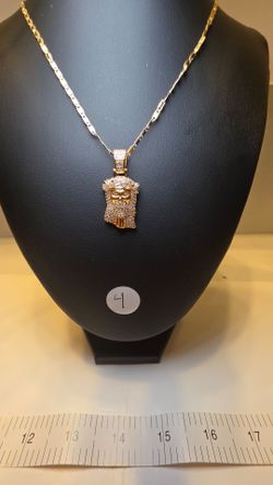 Gold filled Jesus Face CZ Pendant Necklace
