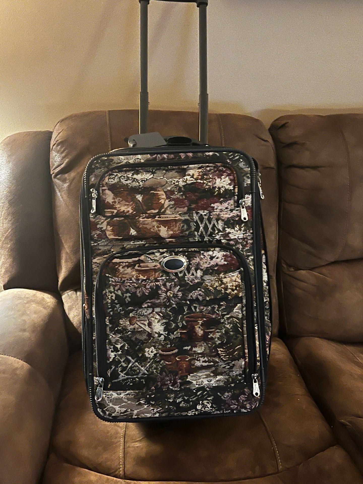 Vintage travel suitcase on wheels