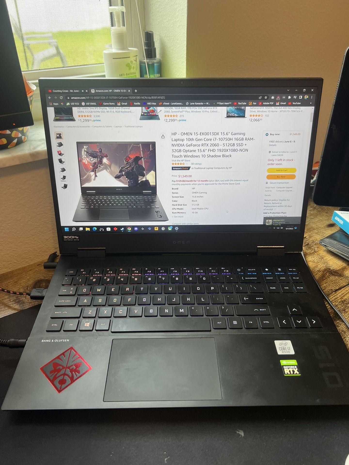 2020 HP Omen Gaming Laptop, I7-10750H, NVIDIA GeForce RTX 2060, 512 SSD