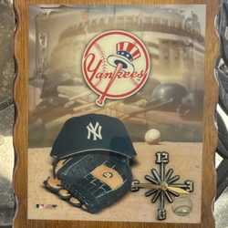 New York Yankees Vintage Baseball Plaque Clock with Stadium Background