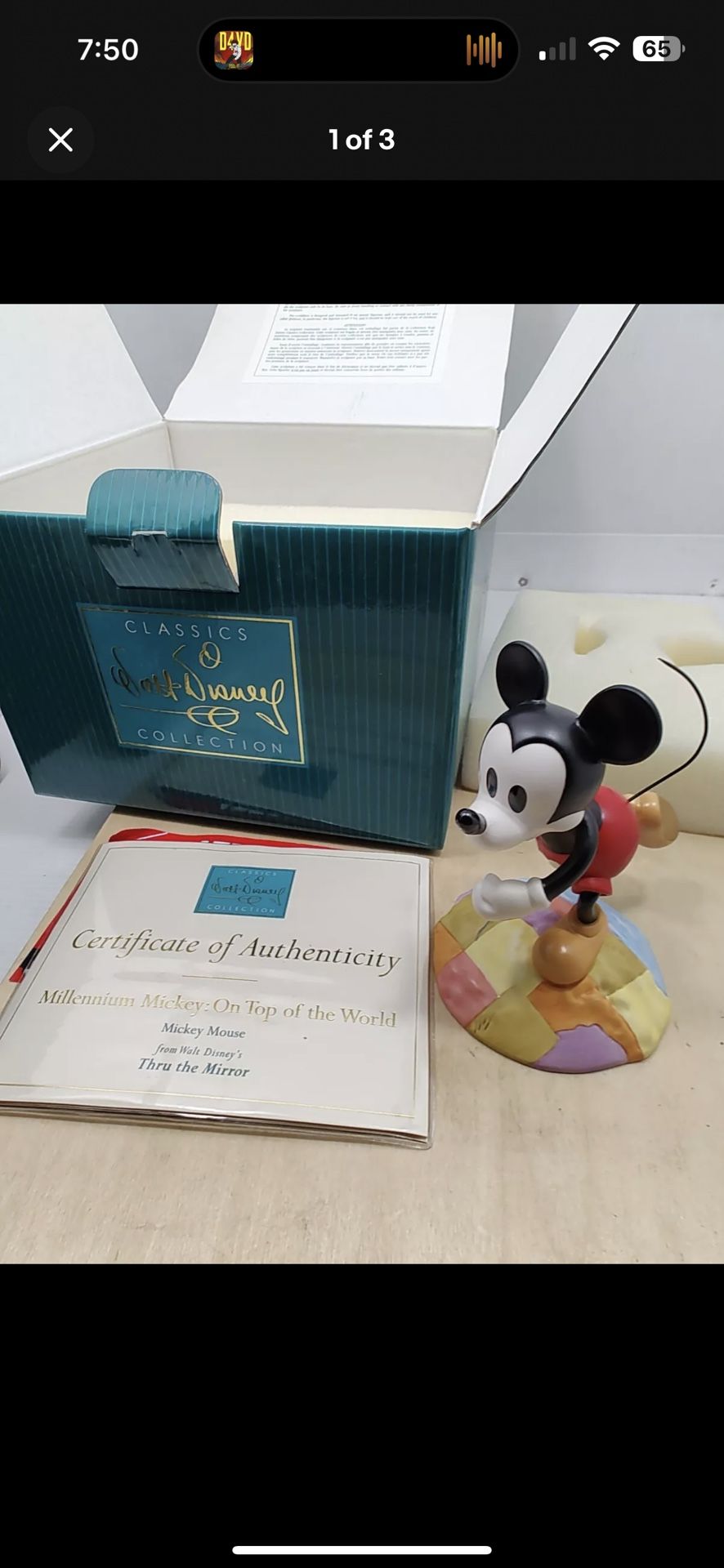 Walt Disney Classics Millennium Mickey On Top Of The World  Mouse figurine