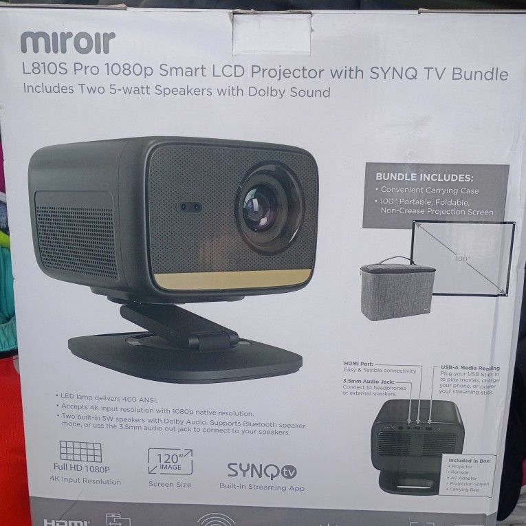 Projector With Case And Screen For Portable Viewing
