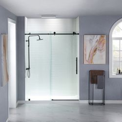 WOODBRIDGE Frameless Sliding Shower Door – Clear Tempered Glass, Brushed Nickel Finish