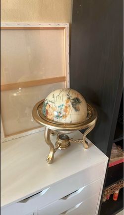 Vintage Gemstone Tabletop Globe with Brass Stand and Integrated Compass