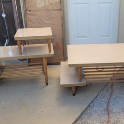 MidCentury Peg Leg Bi-level Coffee Table And End Table