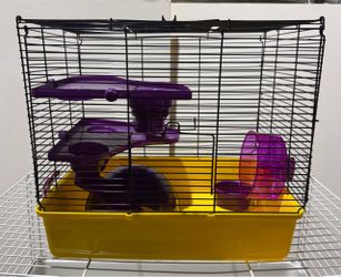 Hamster cage with Accessories (yellow, purple black)