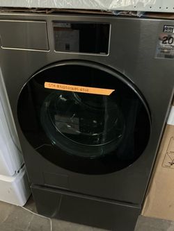 New Open Box Samsung Bespoke 5.3 Al Ultra Capacity Stackable  Front Load Washer With Al Home And Al OptiWash In Dark Steel Incluye Pedestal