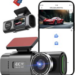 Dash Cam Front and Rear with WiFi, 4K/1080P, 1.47" Small Dash Camera for Cars, UHD 2160p Recording Car DVR Cam with 170° Wide Angle, Night Vision, Par