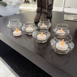 New Tealight Candle Holder Set of 6 Clear Glass And 6 Candles 