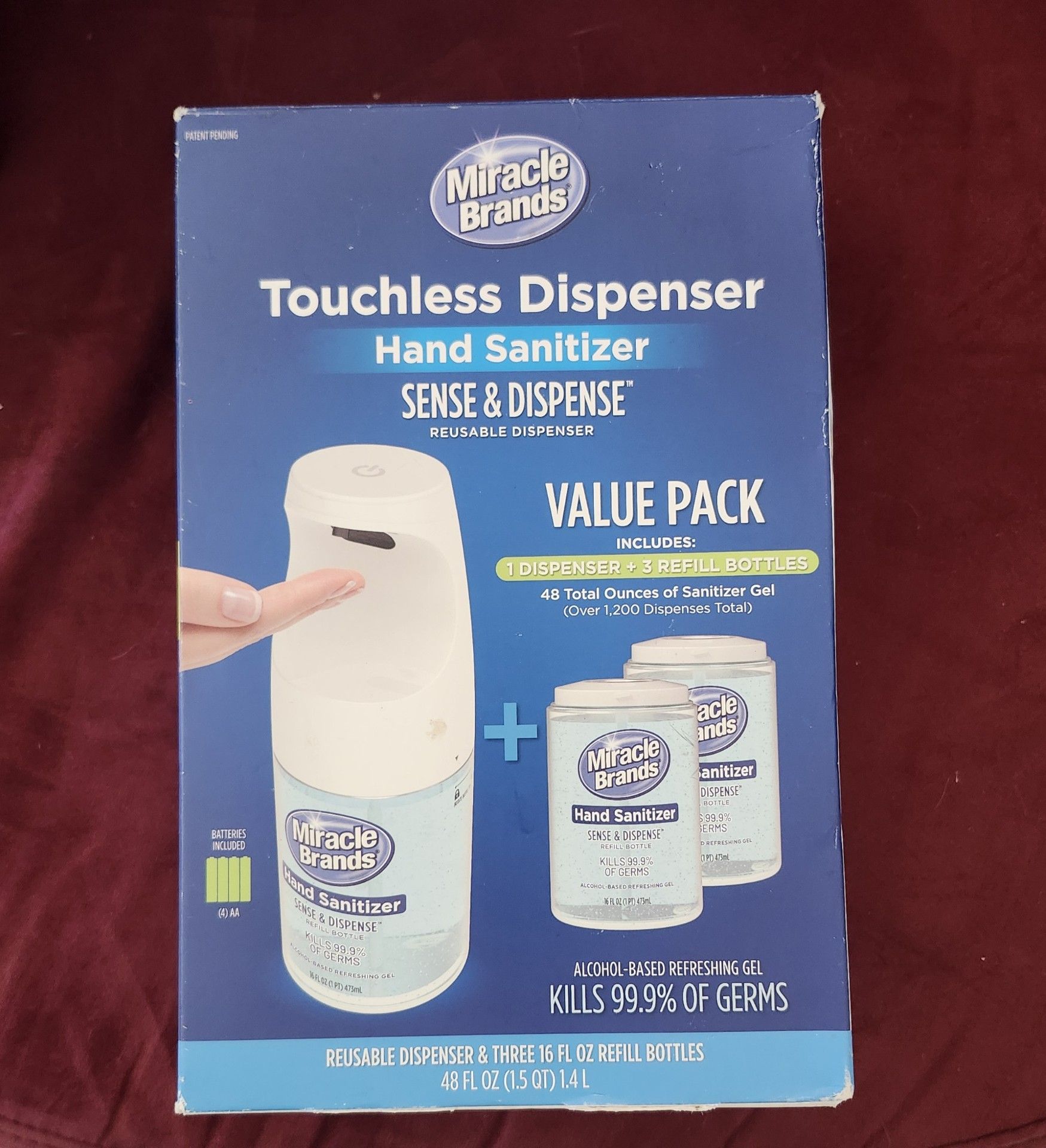 New- Miracle Brands Touchless Hand Sanitizer Dispenser Value Pack 3 Refills