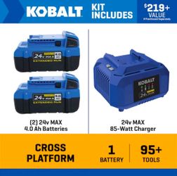 Kobalt 24V MAX 4.0Ah Li-Ion 2 Battery + Charger Combo Kit