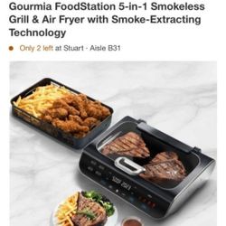 Gourmia FoodStation 5-in-1 Smokeless Grill & Air Fryer with Smoke