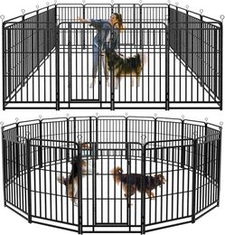 Kfvigoho Heavy Duty Dog Playpen 16 Steel Panels 47" Height Square Steel Pipe with Reinforced Crossbars, 36FT 103 Sq.ft Portable Dog Fence Outdoor for 