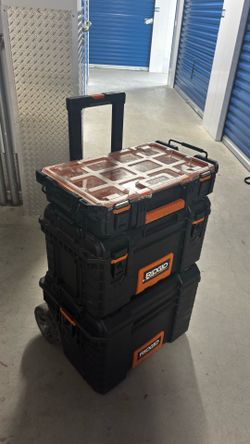 RIDGID Pro Gear Rolling Tool Box System w/ Organizer & Tools