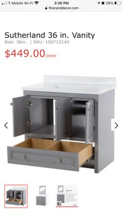 Sutherland 36 in. Vanity -Includes Mirror Sutherland 36 in. Vanity -Includes Mirror