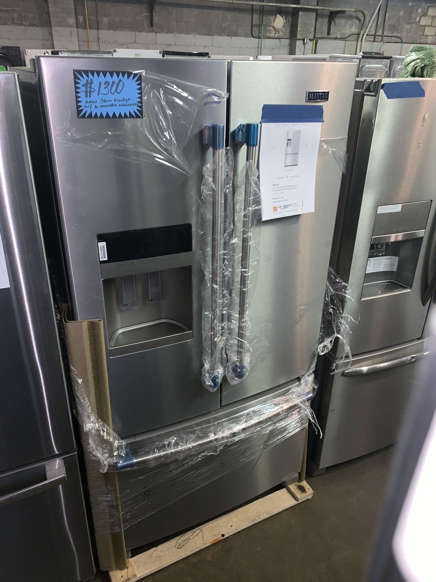 Brand new MAYTAG 36in. Stainless steel french doors refrigerator with 6 months warranty