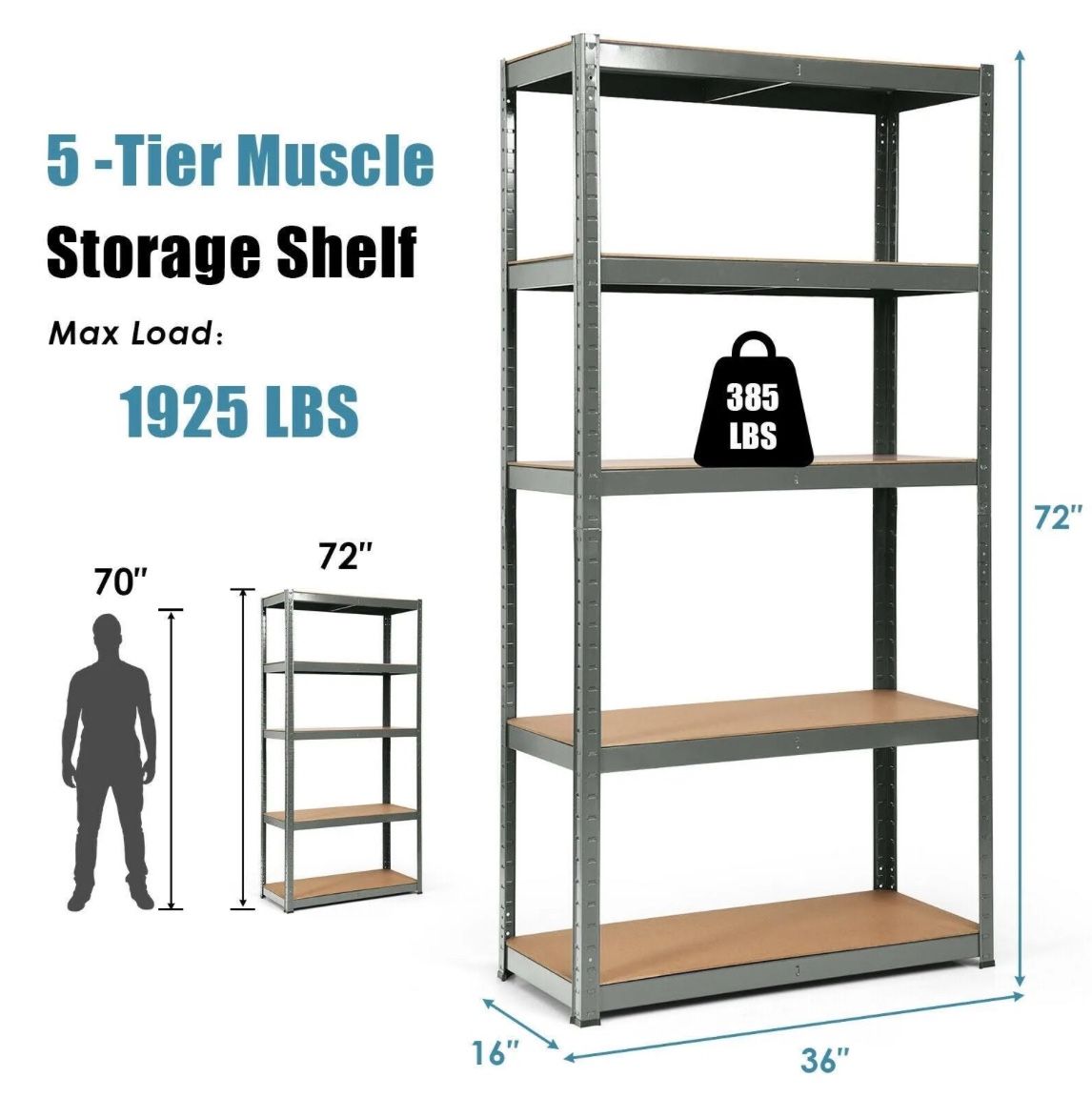 Costway 71 Heavy Duty Storage Shelf Steel Metal Garage Rack 5 Level Adjustable Shelves