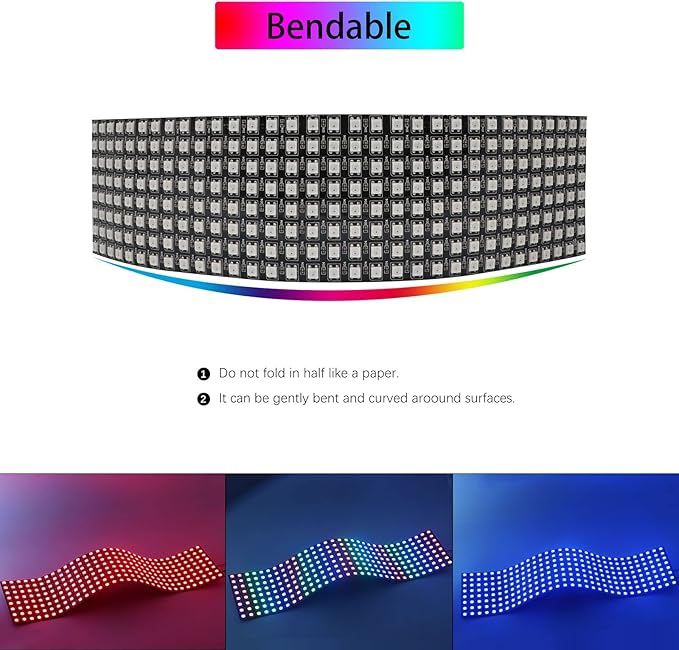 2-Pack 8x32 Led Matrix Panel, Ws2812b Led Matrix with Built-in IC for DIY Lighting Projects, Custom Text, Patterns, Video Display, Individual Pixel Co