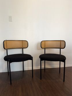 Set of 4 Mid-Century Modern Cane Back Bouclé Dining Chairs