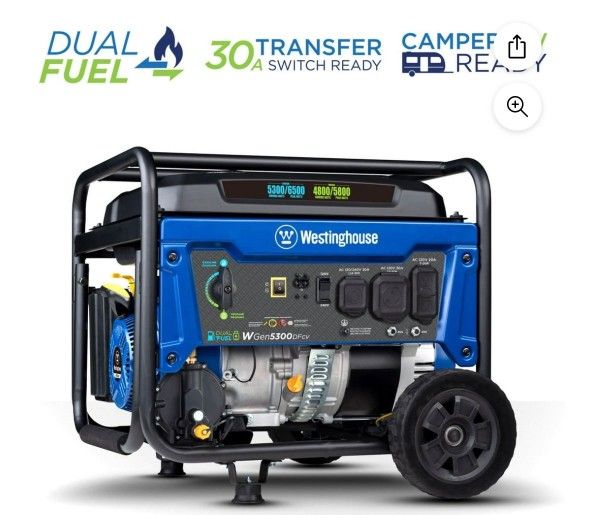 Westinghouse WGen5300DFcv 6500/5800 Peak Watts Dual Fuel Portable Generator