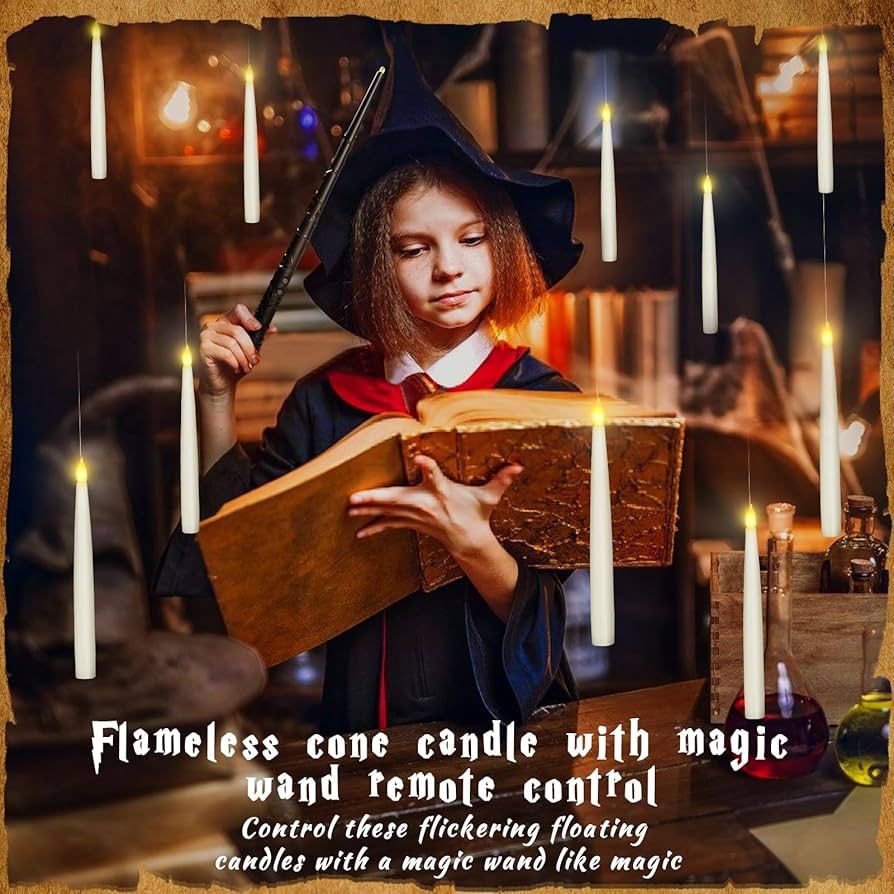 20PCS Floating Candles with Wand, Magic Hanging Candles, Flickering Warm Light