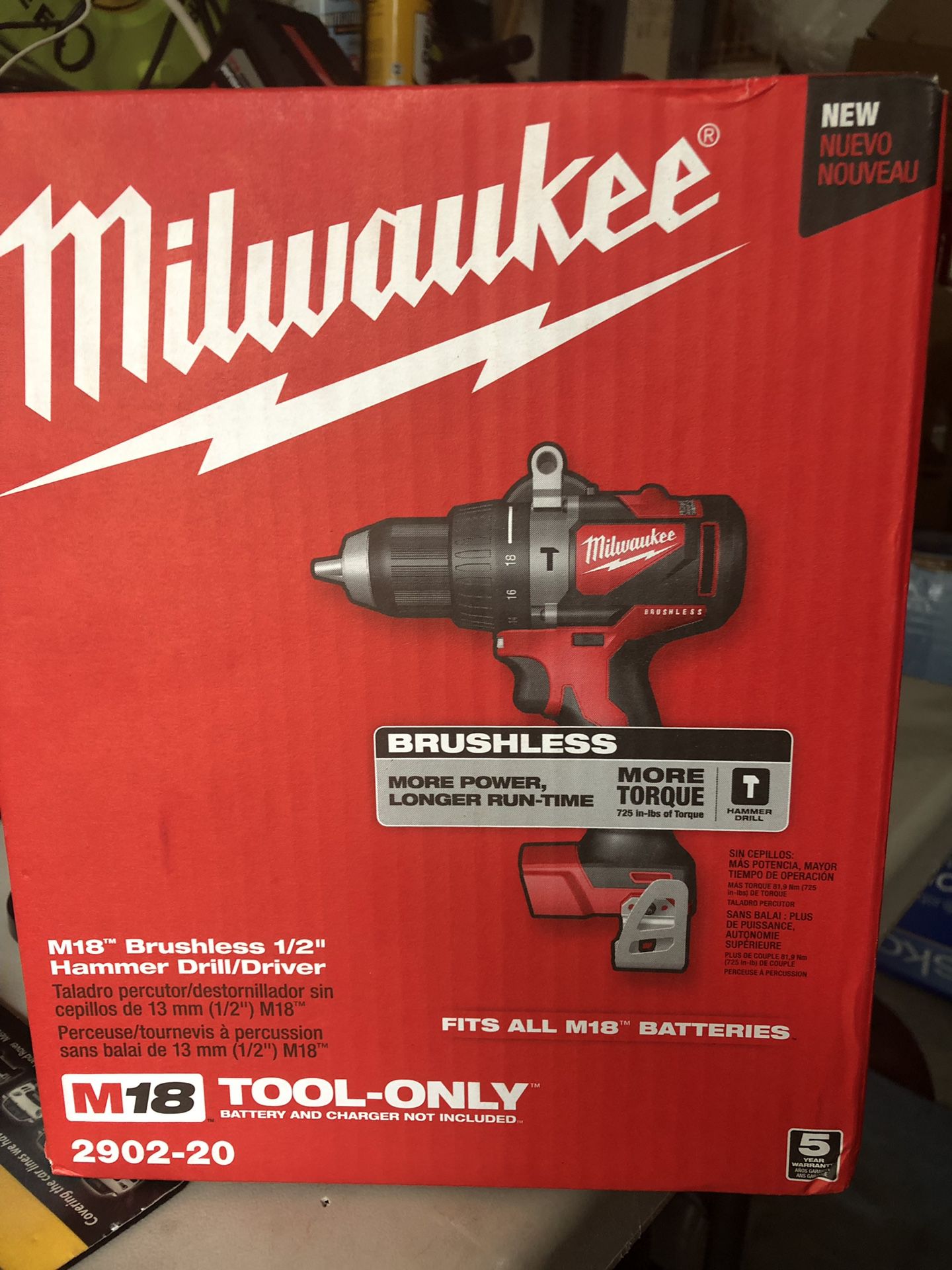 MILWAUKEE M18 2902-20 Cordless Brushless Hammer Drill/driver with handle