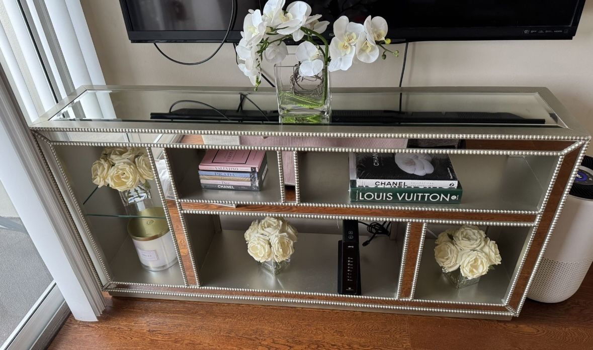 Mirrored Console Table With Shelves Modern
