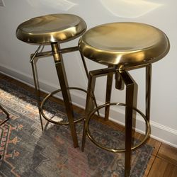 Adjustable Industrial Swivel Bar Stools – Set of 2 | Gold Metal Counter-Height Bar Chairs