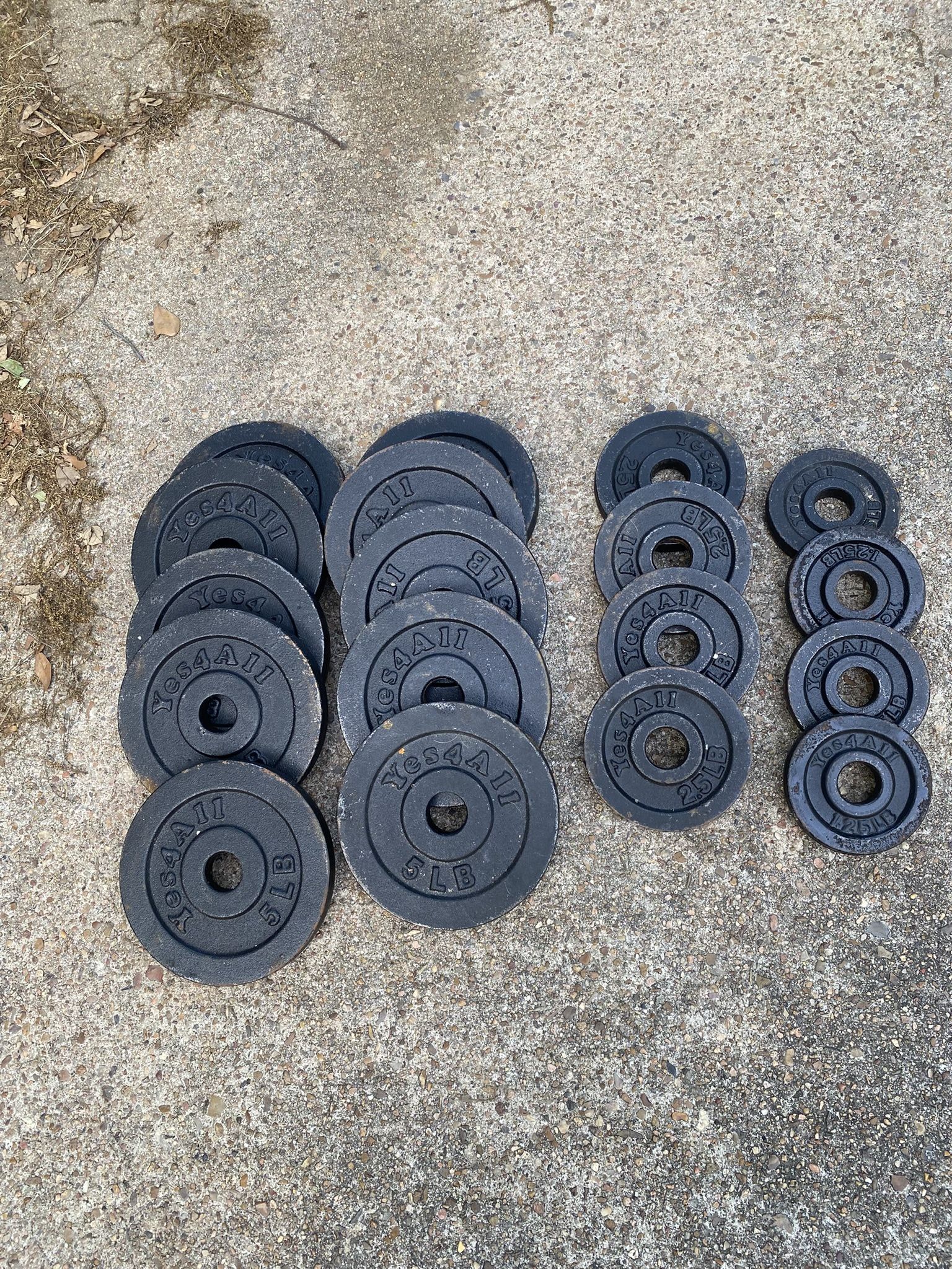 Pack of 18 pz Yes4All 10 pz 5lb Weight 4 2.5 lb weight 4 pz 1.25 lb weight Plate 1.057in Hole Black, 65 lb weight total