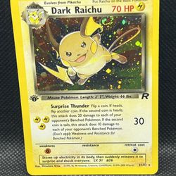 Pokémon TCG Dark Raichu Holo 1st Edition With SUPER RARE SWIRL 83/82 Team Rocket