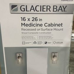 Glacier Bay 16 in. W x 26 in. H Rectangular Wood Composite Medicine Cabinet with Mirror