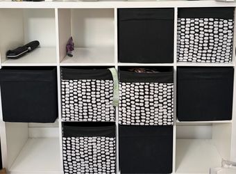 IKEA KALLAX 12-Cube Shelving Unit + Storage Bins – White