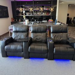 Leather Theater Recliners (black)  - Motorized - USB - LED Lights